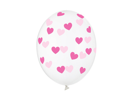 Balon lateksowy Walentynki przezroczysty serduszka różowe 29 cm