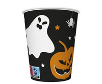Kubeczki papierowe Dynia i duszek Halloween czarne 250 ml 8 szt.