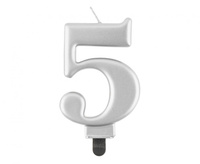 Świeczka Cyfra 5 metalik srebrna 8,0 cm