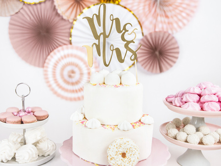 Topper na tort Ślub Mr&Mrs złoty 25,5 cm