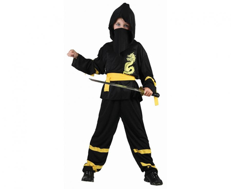 Zestaw dla dzieci Czarny Ninja (bluzka z kapturem, pasek, maska, spodnie), rozm.130/140 cm