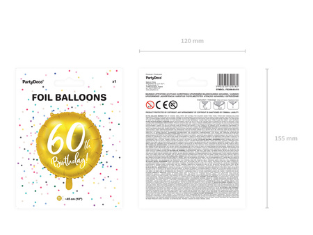 Balon foliowy 60th Birthday, złoty, 45cm