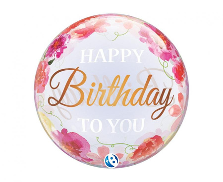 Balon Takara BUBBLE BALLOON Birthday To You Pink Peonies, 22"