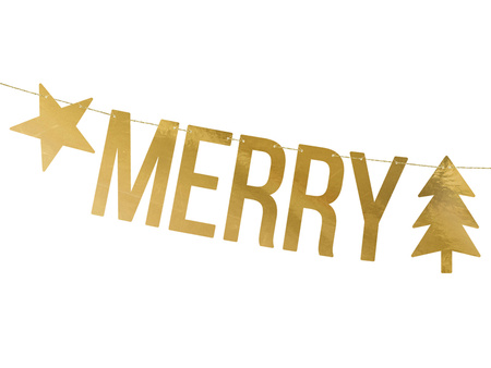Baner Boże Narodzenie Merry Christmas złoty 10,5 x 150 cm