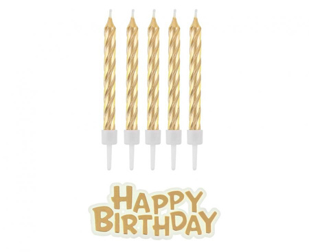 Świeczki urodzinowe Happy Birthday złote 16 szt.