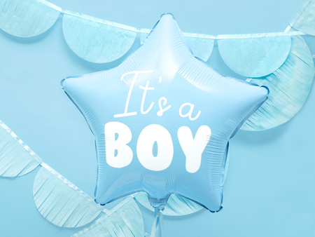 Balon foliowy Gwiazdka - It's a boy, 48cm, jasny niebieski