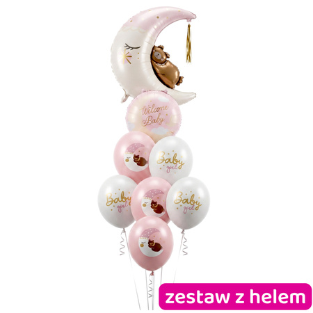 Zestaw balonów z helem na Powitanie Dziewczynki - Miś na księżycu