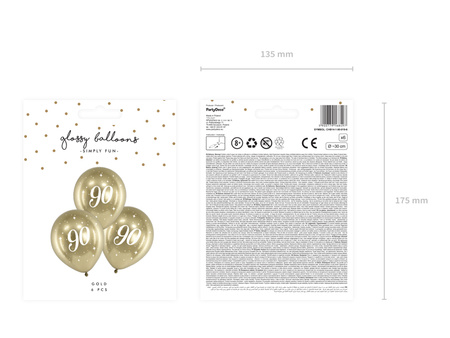 Balony Glossy 30cm, 90, złoty (1 op. / 6 szt.)
