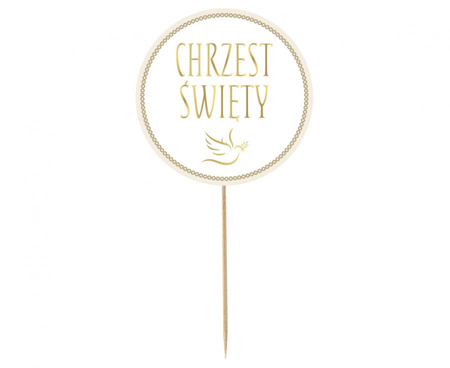 Dekoracja papierowa na tort Chrzest Święty gołąbek biała 14 cm