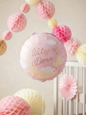Balon foliowy Powitanie dziecka pastylka Witaj w Domu jasnoróżowy 35 x 35 cm