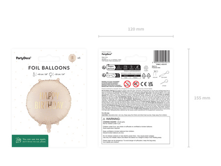 Balon foliowy pastylka Happy Birthday kremowy 35 x 35 cm