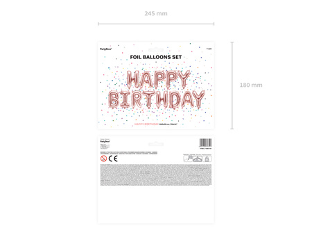 Balon foliowy Happy Birthday, 340x35cm, różowe złoto