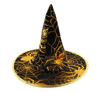 Kapelusz czarownicy ze złotą pajęczyną Halloween złoty rozm. S