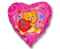 Balon foliowy Miś I love you różowy 45 cm Flexmetal