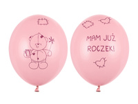 Balony lateksowe Miś mam już Roczek Pastel różowe 30 cm 6 szt.