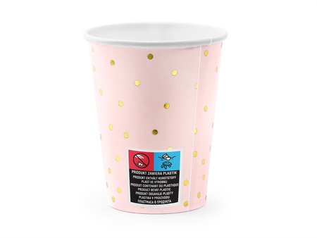 Kubeczki papierowe kropki jasnoróżowe 260 ml 6 szt.