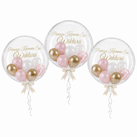 Balon Bubble Zestaw 3 balonów Bubble z helem na Komunię dziewczynki z imieniem
