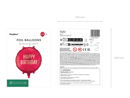 Balon foliowy pastylka Happy Birthday ciemny czerwony 35 x 35 cm