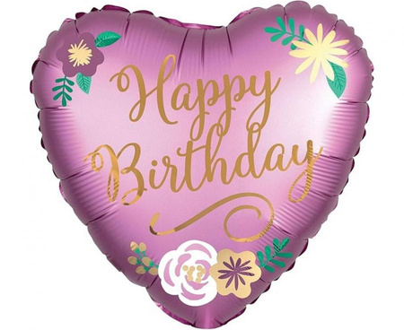 Balon foliowy 18" QL HEART - Birthday Satin Flowers