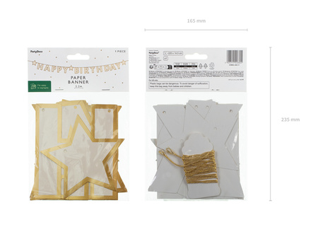 Baner papierowy Happy Birthday złoty 220 x 14,5 cm