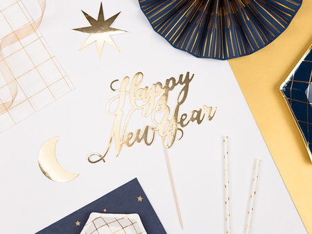 Topper na tort Sylwester Happy New Year złoty 24 cm