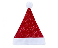 Czapka Mikołaja czerwona z błyszczącymi cekinami 30 x 42 cm