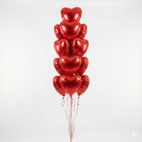 Balony serca czerwone 45 cm – bukiet 15 szt. (foliowe, na hel lub powietrze)