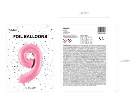 Balon foliowy Cyfra 9 różowy 86 cm