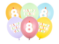 Balony lateksowe 8 urodziny Happy 8 Birthday mix 30 cm 6 szt.