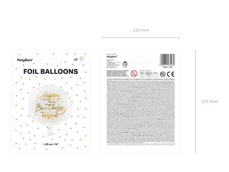Balon foliowy Happy Birthday To You biały 35 cm