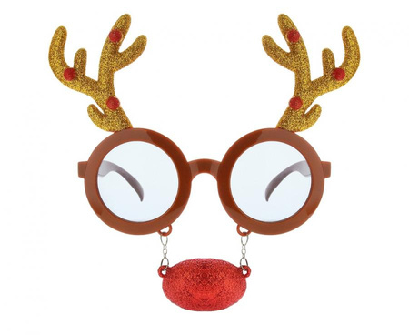 Okulary imprezowe renifer z czerwonym nosem i rogami na Boże Narodzenie