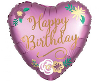 Balon foliowy 18" QL HEART - Birthday Satin Flowers