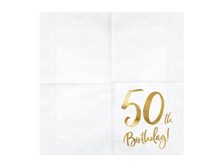 Serwetki 50th Birthday, biały, 33x33cm (1 op. / 20 szt.)