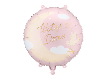 Balon foliowy Powitanie dziecka pastylka Witaj w Domu jasnoróżowy 35 x 35 cm