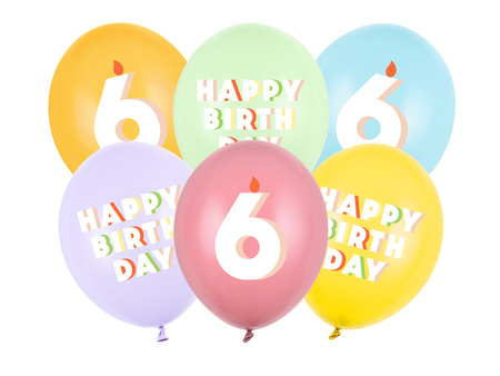 Balony lateksowe 6 urodziny Happy 6 Birthday mix 30 cm 6 szt.