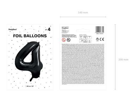 Balon foliowy Cyfra 4 czarny 86 cm