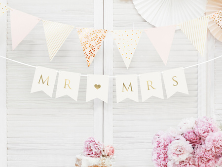 Baner Ślub Mr Mrs biały 15 x 85 cm