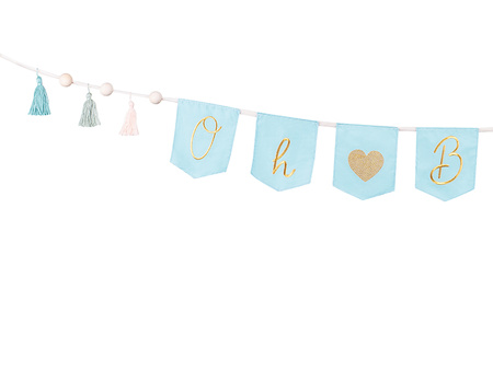 Baner Oh baby z frędzlami, 2.5 m, błękit