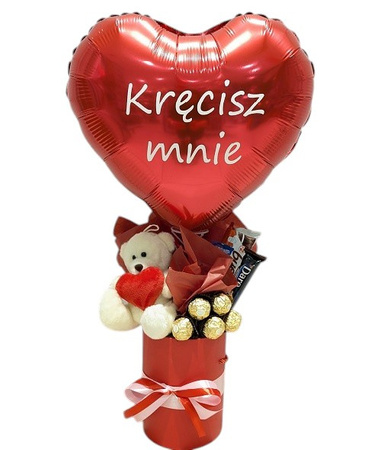 BOX balonowy: Serce z kwiatami i personalizowanym napisem