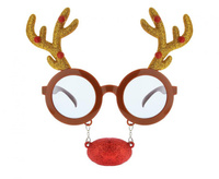 Okulary imprezowe renifer z czerwonym nosem i rogami na Boże Narodzenie