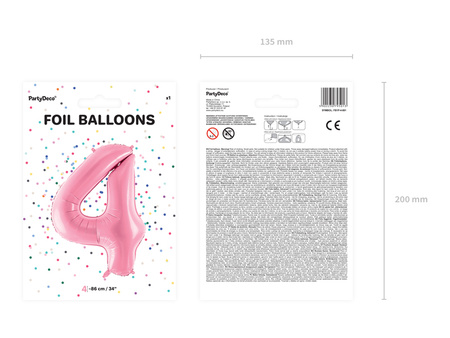 Balon foliowy Cyfra 4 różowy 86 cm