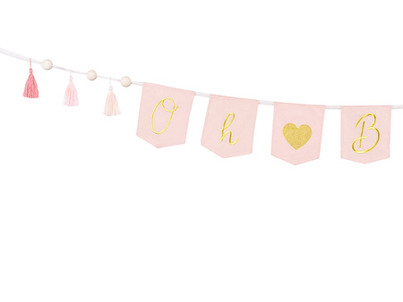 Baner Oh baby z frędzlami, 2.5 m, jasny różowy