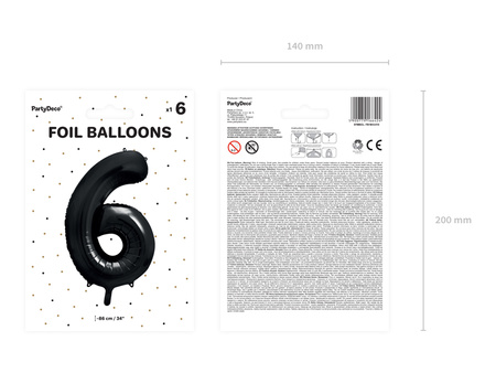Balon foliowy Cyfra 6 czarny 86 cm