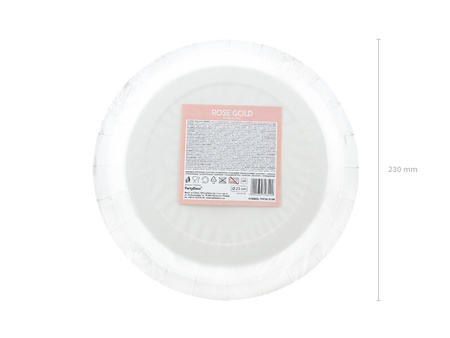 Talerzyki papierowe okrągłe różowe-złoto 23 cm 6 szt.
