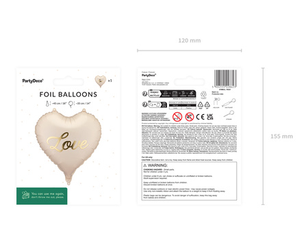 Balon foliowy Walentynki Serce Love kremowy 45 cm