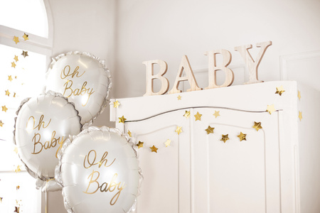 Balon foliowy Baby Shower Oh Baby kremowy 53 x 69 cm