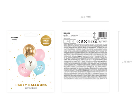 Balony lateksowe Gender Reveal Boy or Girl mix 30 cm 6 szt.