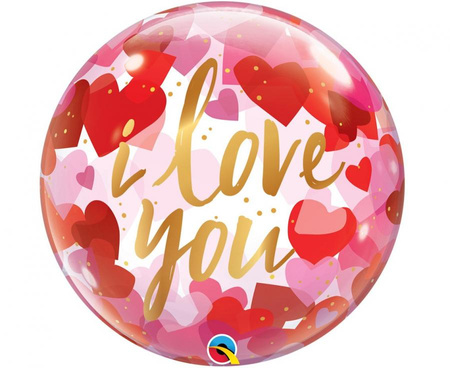 Balon foliowy 22" QL Bubble Poj."I Love You Paper Hearts"