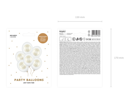 Balony lateksowe Pierwsza Komunia IHS metaliczne białe 30 cm 6 szt.