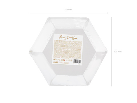 Talerzyki Happy New Year, złoty, 20cm (1 op. / 6 szt.)